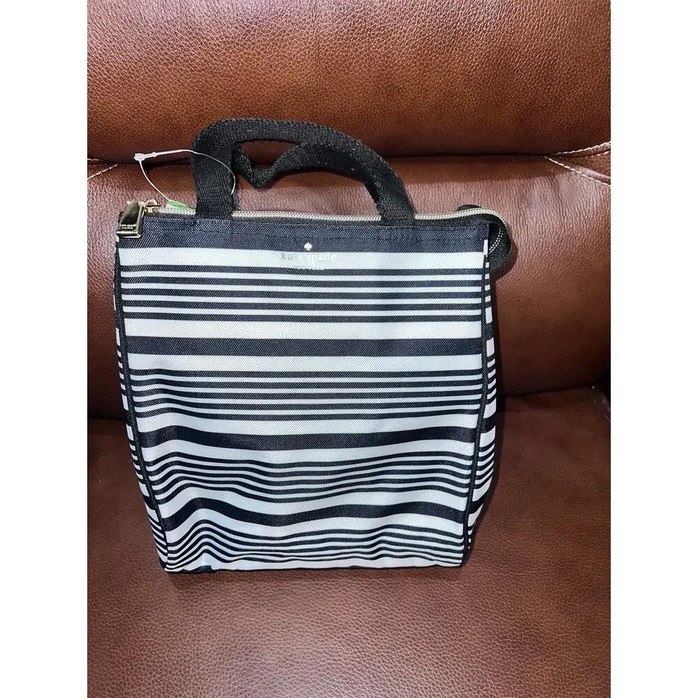 NWT Kate Spade Black‎ & White Stripe Insulated Lunch Tote Bag
